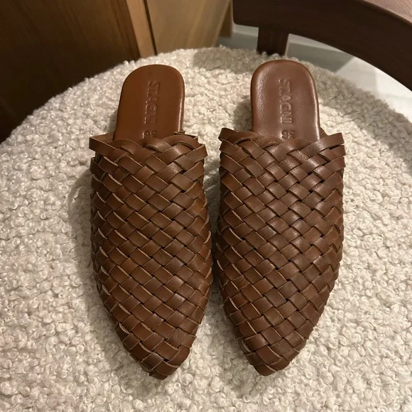St Agni Paris Brown Woven Mules - Picture 2 of 6